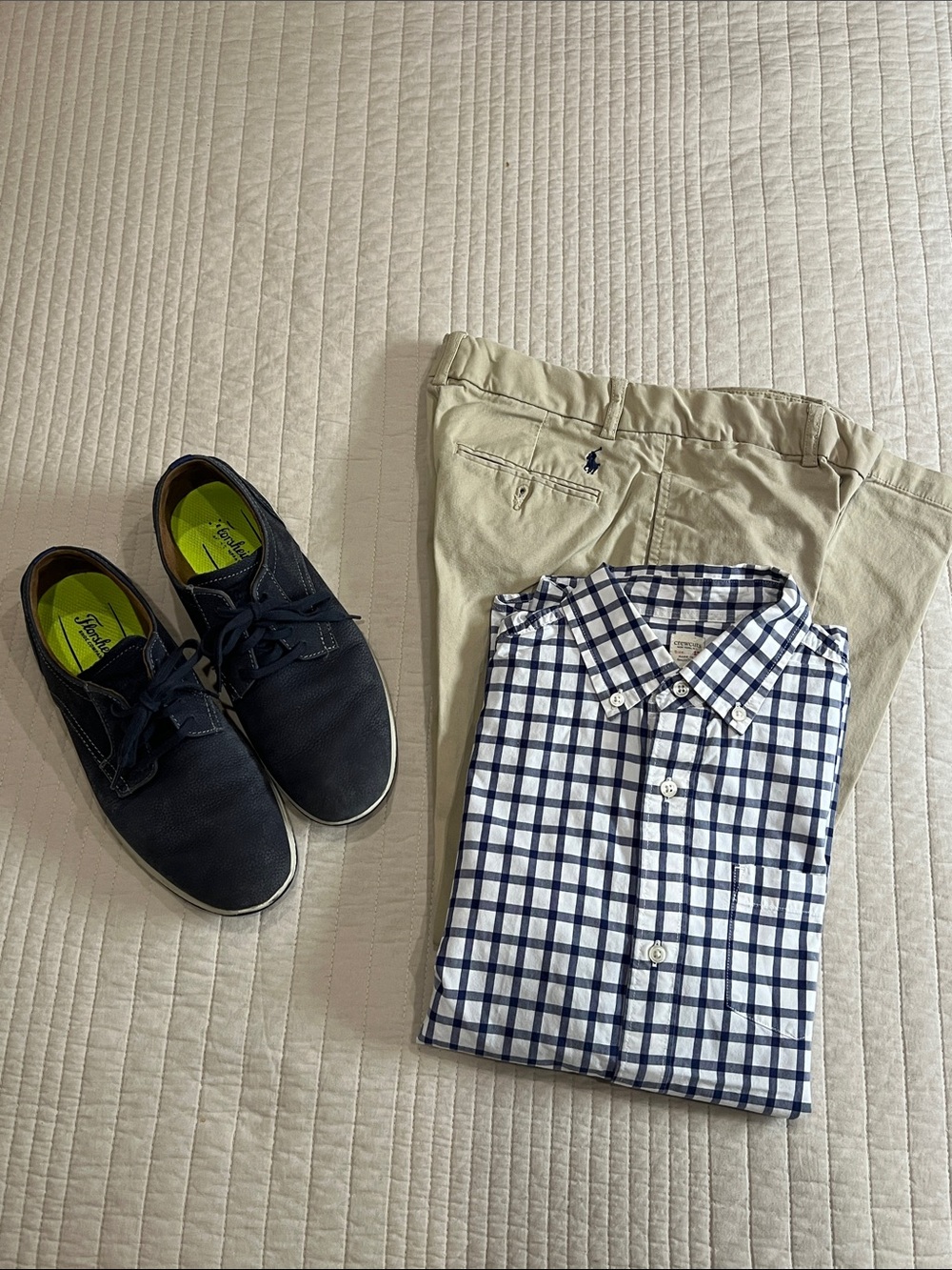 Polo Ralph Lauren Tan Chino Pants Crewcuts Navy Plaid Shirt Florsheim Shoes Lot